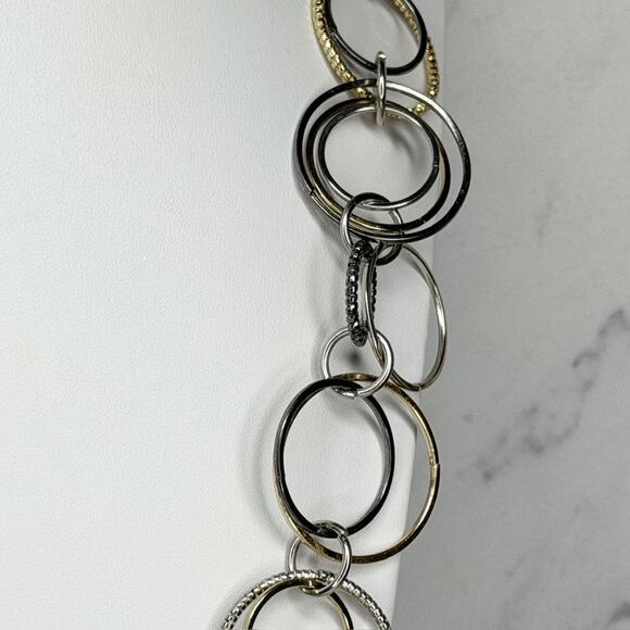 Jennifer Lopez Chunky Silver Gold Circle Chain Link Statement Necklace ✨ - Picture 11 of 13